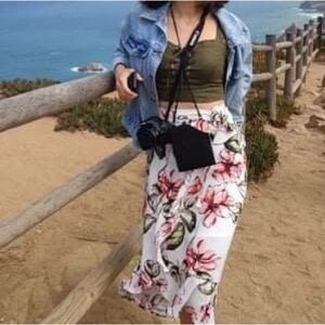 Guess wrap skirt with a white, pink and green floral print